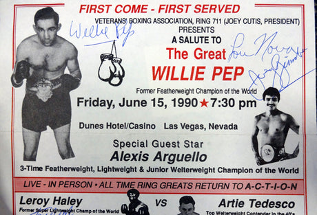 Boxing Greats Autographed 9x16 Program With 9 Total Signatures Including Willie Pep, Gene Fullmer & Joey Maxim PSA/DNA #S50834