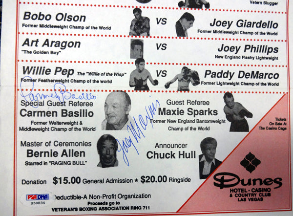 Boxing Greats Autographed 9x16 Program With 9 Total Signatures Including Willie Pep, Gene Fullmer & Joey Maxim PSA/DNA #S50834