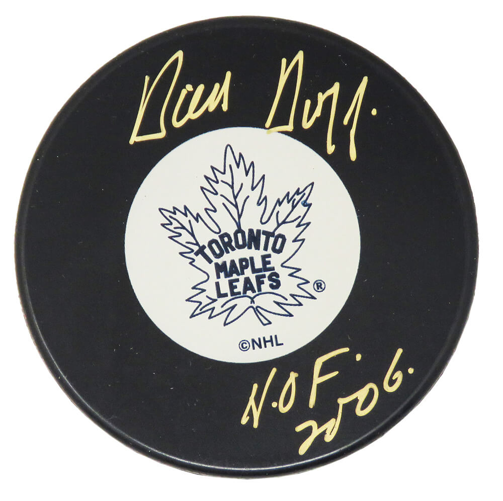 Dick Duff Signed Maple Leafs T/B Logo Hockey Puck w/HOF 2006