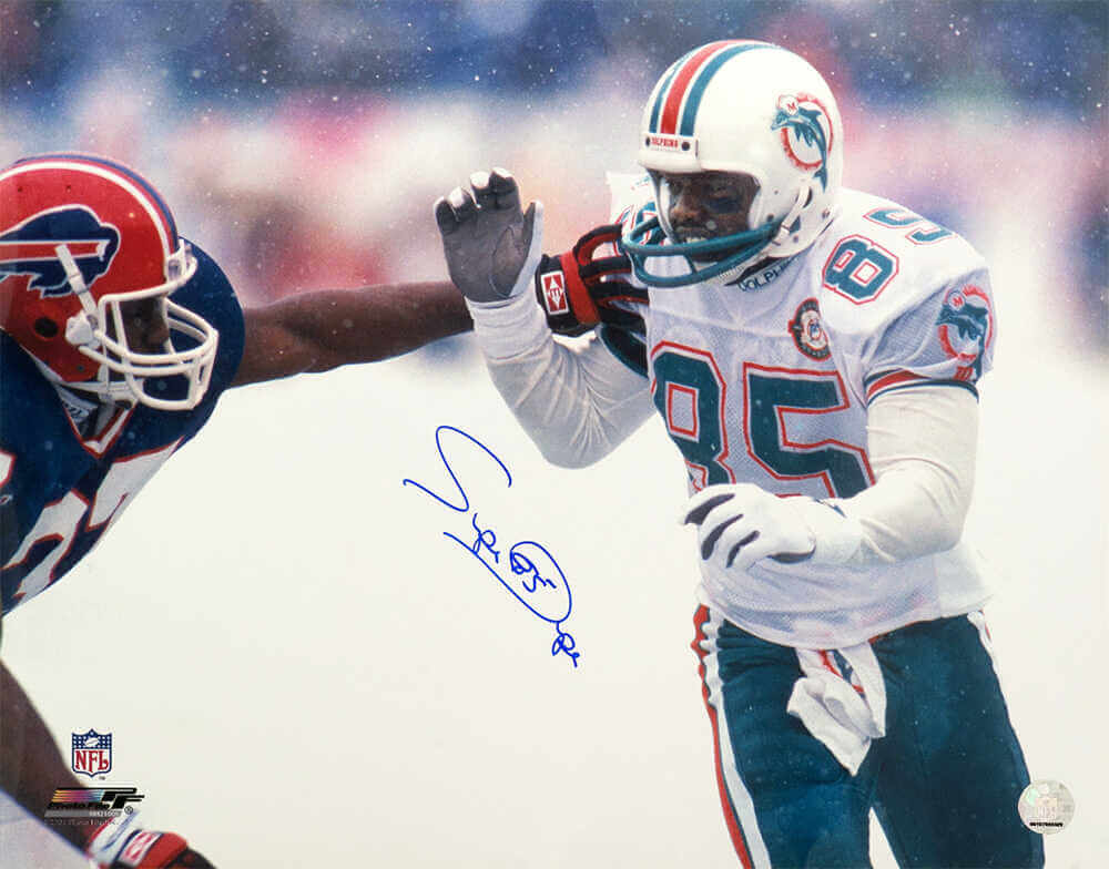 Mark 'Super' Duper Signed Miami Dolphins Action vs Bills 16x20 Photo