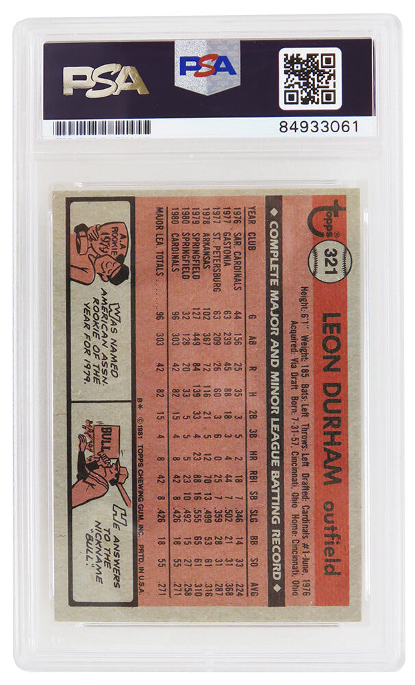 Leon Durham Signed St Louis Cardinals 1981 Topps Rookie Baseball Card #321 - (PSA Encapsulated)