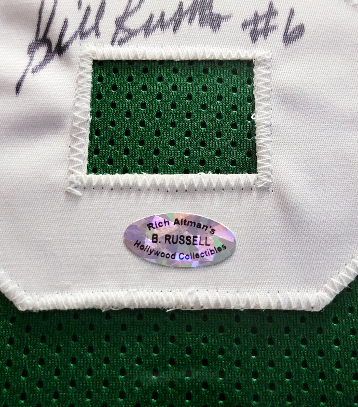 Boston Celtics Bill Russell Autographed Framed Green Jersey JSA Stock #206951