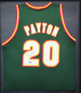 Seattle Supersonics Gary Payton Autographed Framed Green & Red Jersey Beckett BAS Stock #206947