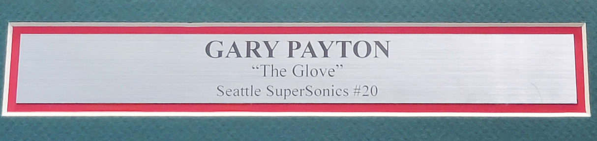 Seattle Supersonics Gary Payton Autographed Framed Green & Red Jersey Beckett BAS Stock #206947