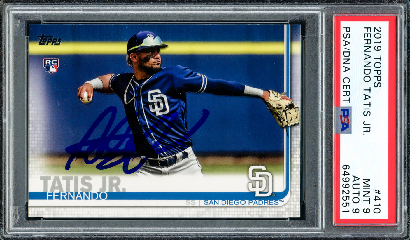 Fernando Tatis Jr. Autographed 2019 Topps Rookie Card #410 San Diego Padres PSA 9 Auto Grade Mint 9 PSA/DNA #64992551