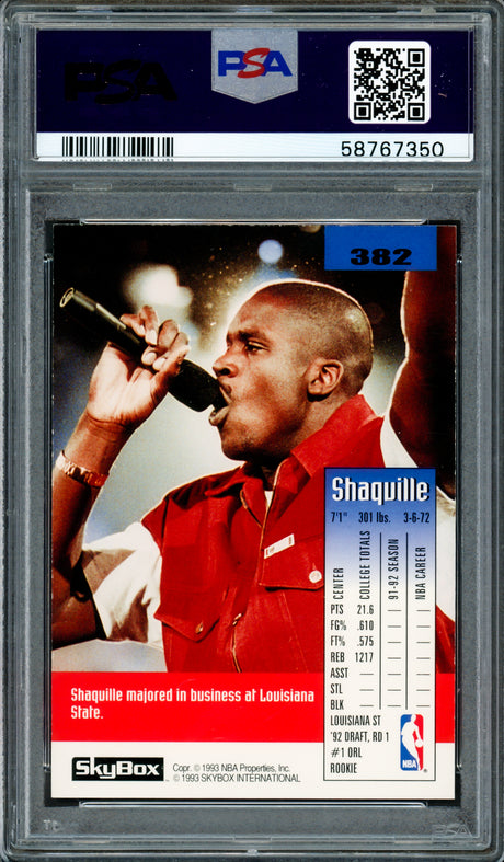 Shaquille "Shaq" O'Neal Autographed 1992 Skybox Rookie Card #382 Orlando Magic PSA 9 Auto Grade Gem Mint 10 PSA/DNA #58767350