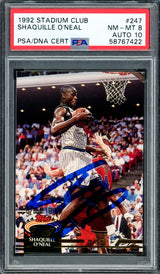 Shaquille "Shaq" O'Neal Autographed 1992 Stadium Rookie Card #247 Orlando Magic PSA 8 Auto Grade Gem Mint 10 PSA/DNA Stock #207359