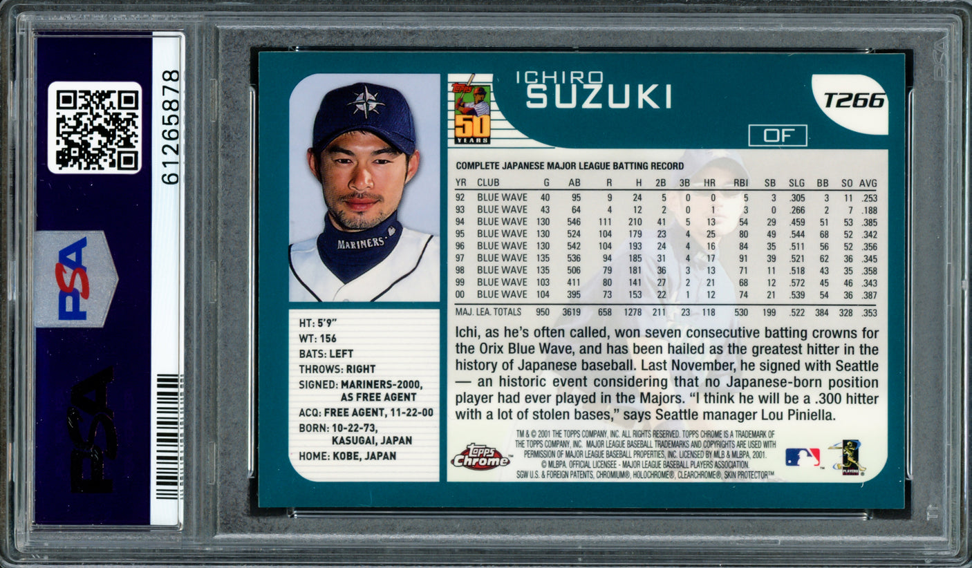 Ichiro Suzuki Autographed 2001 Topps Chrome Traded Rookie Card #T266 Seattle Mariners PSA 9 PSA/DNA #61265878