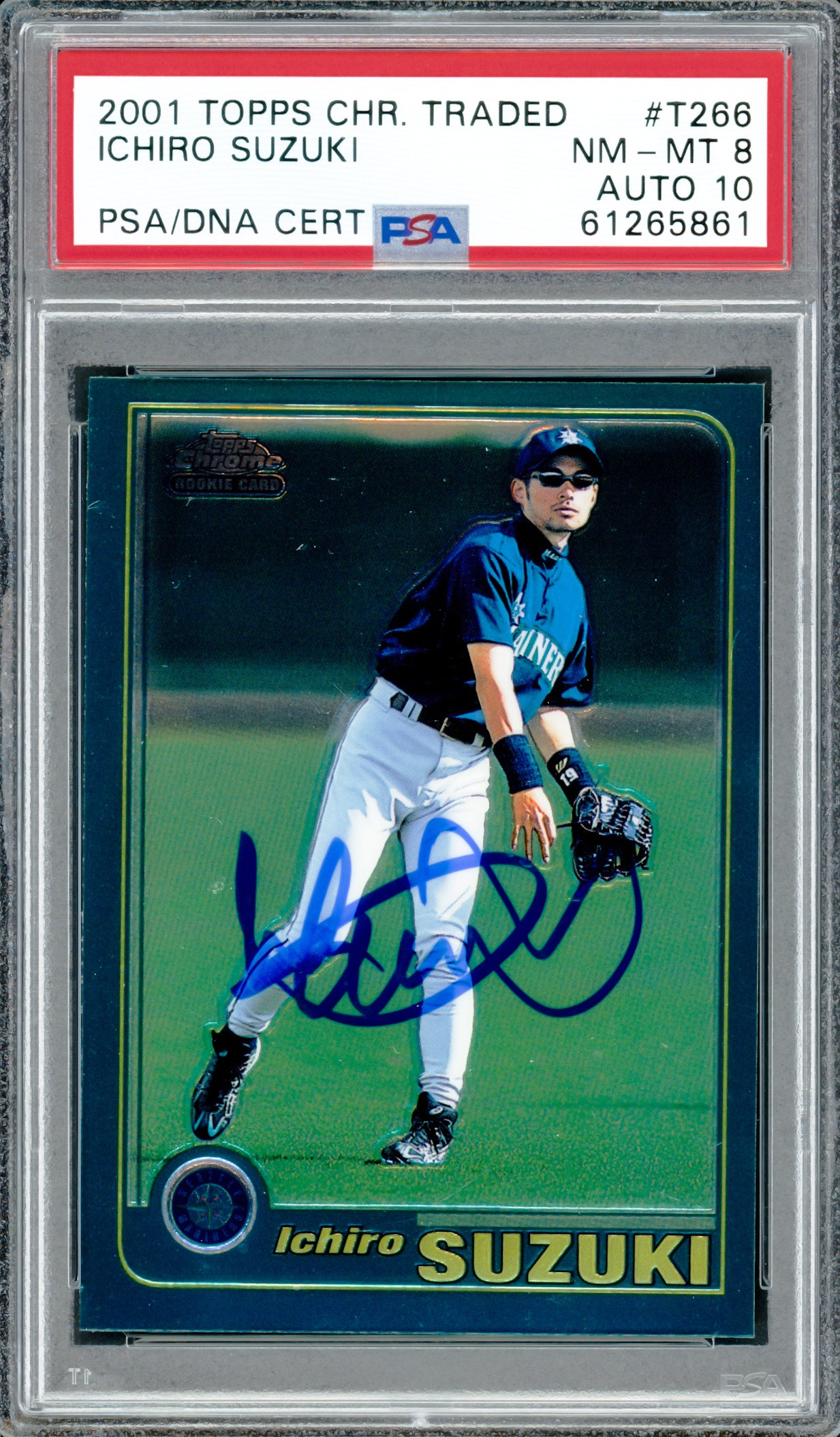 Ichiro Suzuki Autographed 2001 Topps Chrome Traded Rookie Card #T266 Seattle Mariners PSA 8 Auto Grade Gem Mint 10 PSA/DNA #61265861