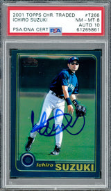 Ichiro Suzuki Autographed 2001 Topps Chrome Traded Rookie Card #T266 Seattle Mariners PSA 8 Auto Grade Gem Mint 10 PSA/DNA #61265861