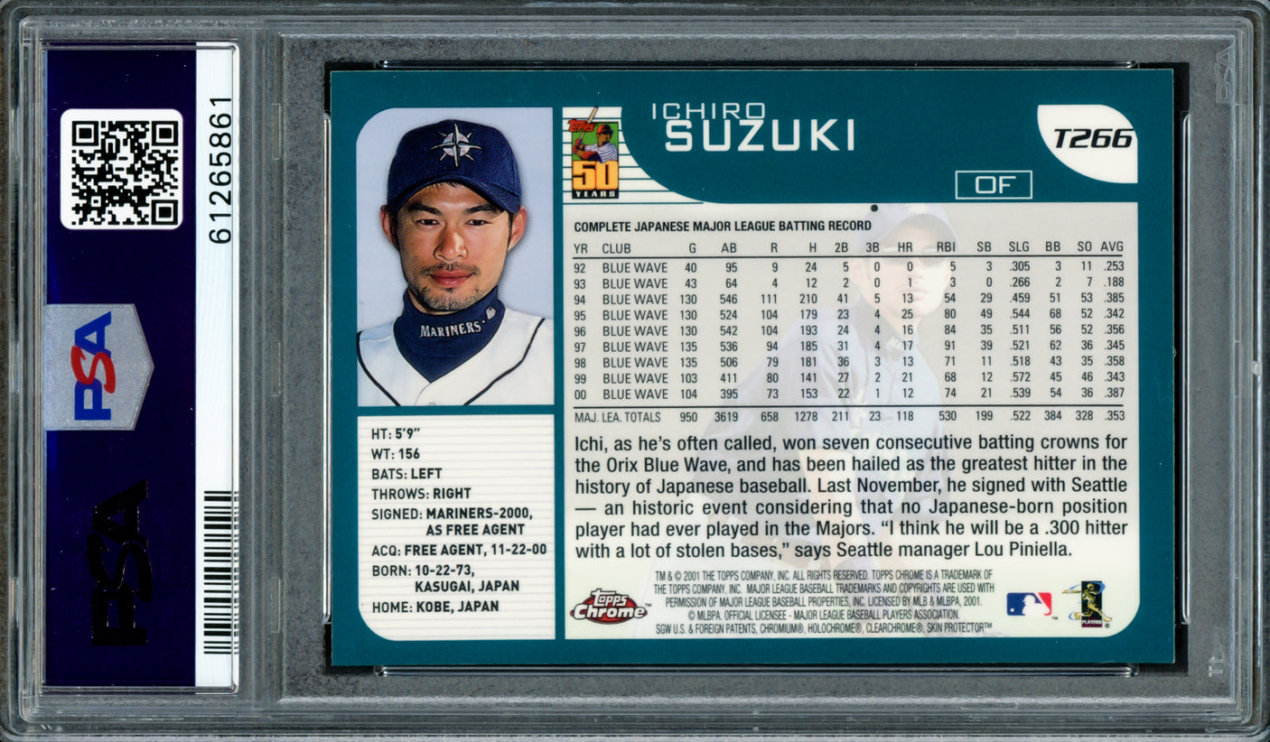 Ichiro Suzuki Autographed 2001 Topps Chrome Traded Rookie Card #T266 Seattle Mariners PSA 8 Auto Grade Gem Mint 10 PSA/DNA #61265861