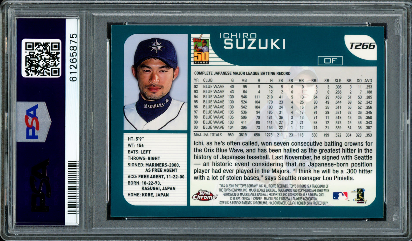 Ichiro Suzuki Autographed 2001 Topps Chrome Traded Rookie Card #T266 Seattle Mariners PSA 8 Auto Grade Gem Mint 10 PSA/DNA #61265875