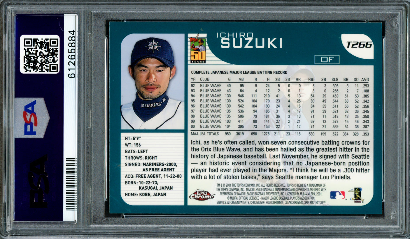 Ichiro Suzuki Autographed 2001 Topps Chrome Traded Rookie Card #T266 Seattle Mariners PSA 8 PSA/DNA #61265884