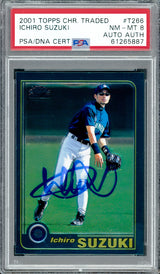 Ichiro Suzuki Autographed 2001 Topps Chrome Traded Rookie Card #T266 Seattle Mariners PSA 8 PSA/DNA #61265887