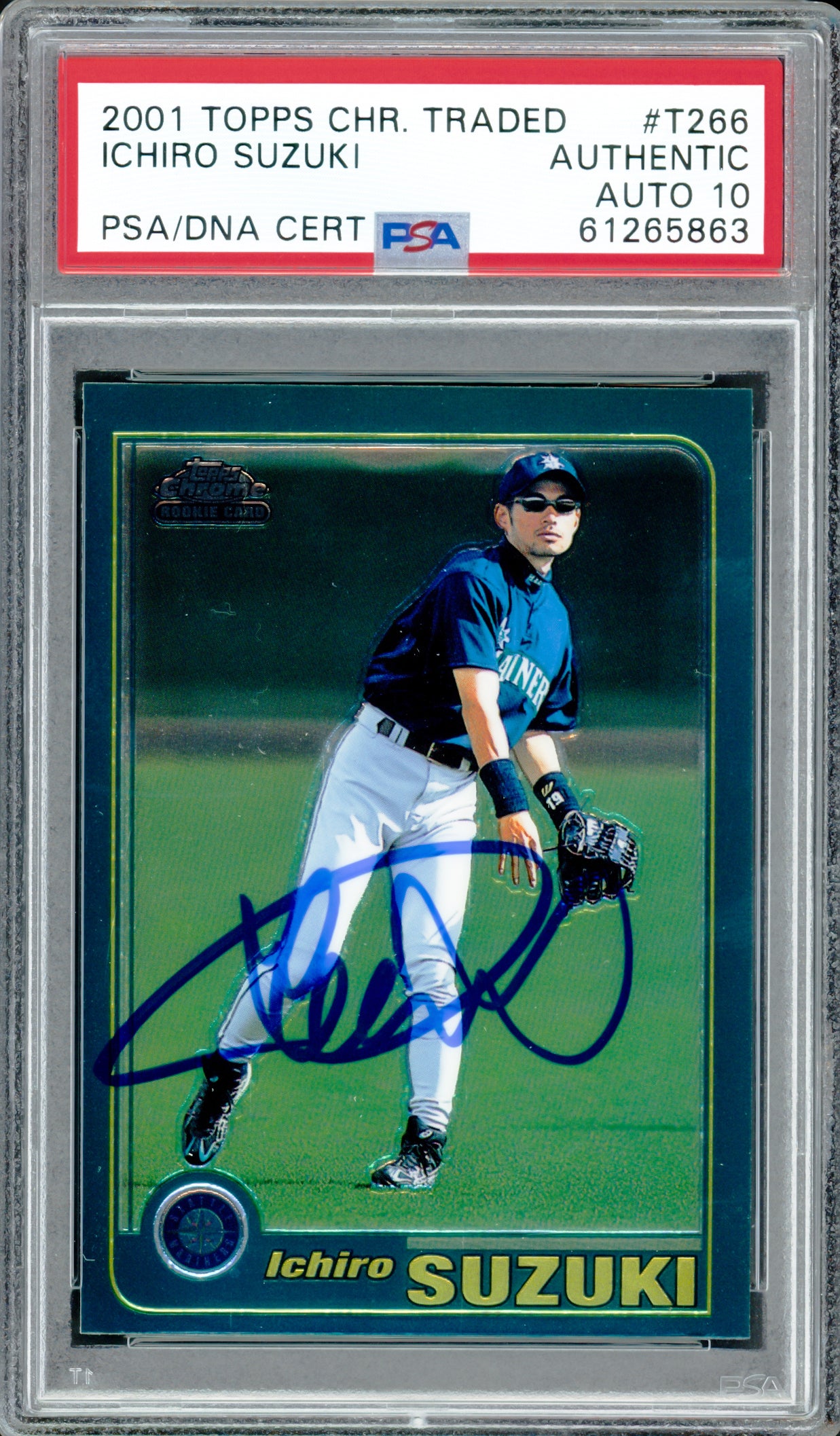 Ichiro Suzuki Autographed 2001 Topps Chrome Traded Rookie Card #T266 Seattle Mariners Auto Grade Gem Mint 10 PSA/DNA #61265963