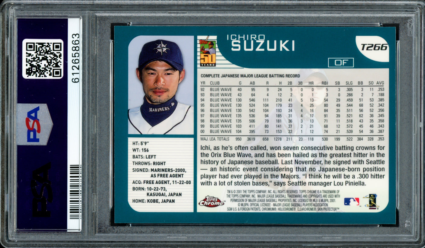 Ichiro Suzuki Autographed 2001 Topps Chrome Traded Rookie Card #T266 Seattle Mariners Auto Grade Gem Mint 10 PSA/DNA #61265963