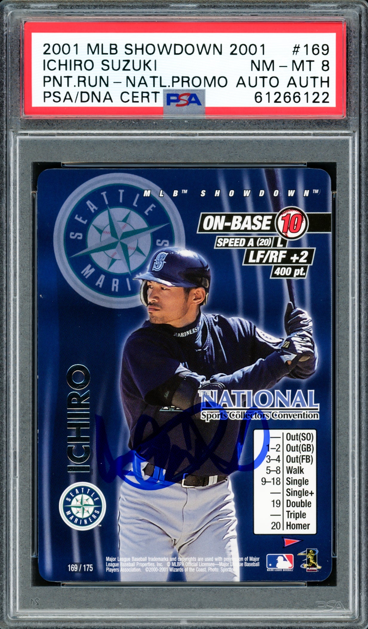Ichiro Suzuki Autographed 2001 MLB Showdown National Promo Rookie Card #169 Seattle Mariners PSA 8 PSA/DNA #61266122
