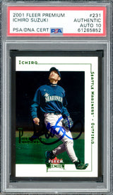 Ichiro Suzuki Autographed 2001 Fleer Premium Rookie Card #231 Seattle Mariners Auto Grade Gem Mint 10 #1810/1999 PSA/DNA #61265852