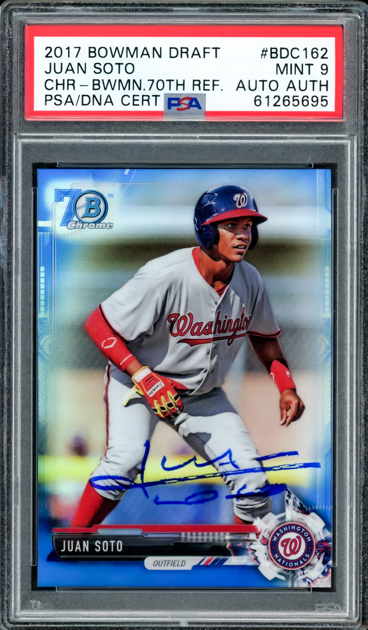 Juan Soto Autographed 2017 Bowman Draft Chrome 70th Refractor Rookie Card #BDC162 New York Mets PSA 9 (Bubbling) #78/200 PSA/DNA #61265695