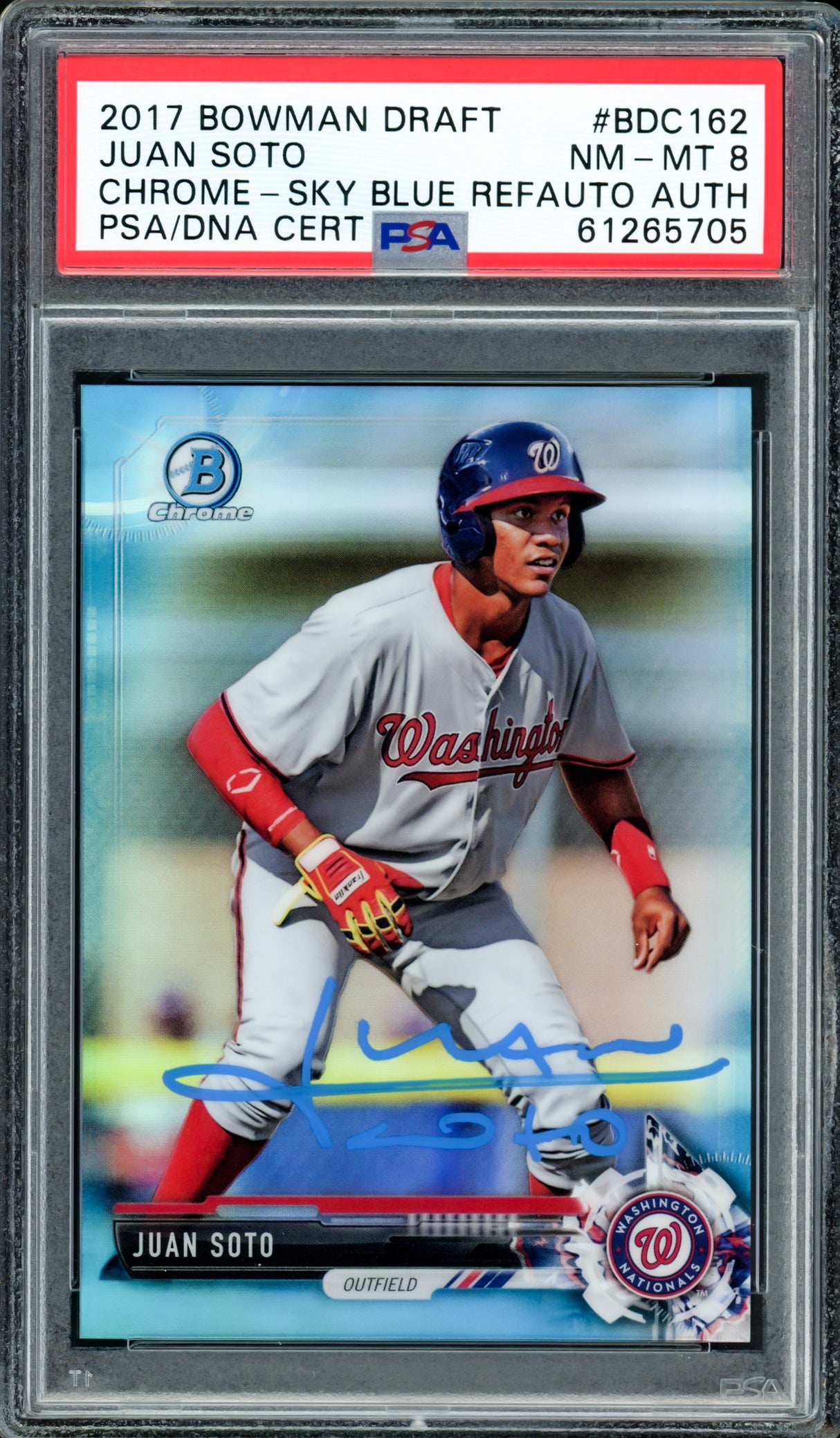 Juan Soto Autographed 2017 Bowman Draft Chrome Sky Blue Refractor Rookie Card #BDC162 New York Mets PSA 8 #28/399 PSA/DNA #61265705