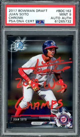 Juan Soto Autographed 2017 Bowman Draft Chrome Rookie Card #BDC162 New York Yankees PSA 9 "2019 WS Champs" PSA/DNA #61265732