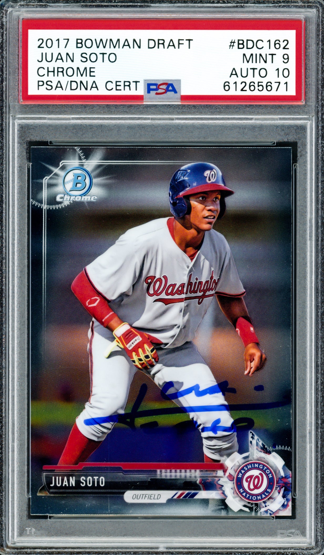 Juan Soto Autographed 2017 Bowman Draft Chrome Rookie Card #BDC162 New York Mets PSA 9 Auto Grade Gem Mint 10 PSA/DNA #61265671