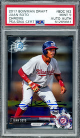 Juan Soto Autographed 2017 Bowman Draft Chrome Rookie Card #BDC162 New York Mets PSA 9 (Bubbling) PSA/DNA #61265681