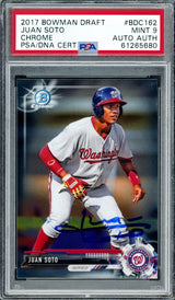 Juan Soto Autographed 2017 Bowman Draft Chrome Rookie Card #BDC162 New York Mets PSA 9 (Bubbling) PSA/DNA #61265680