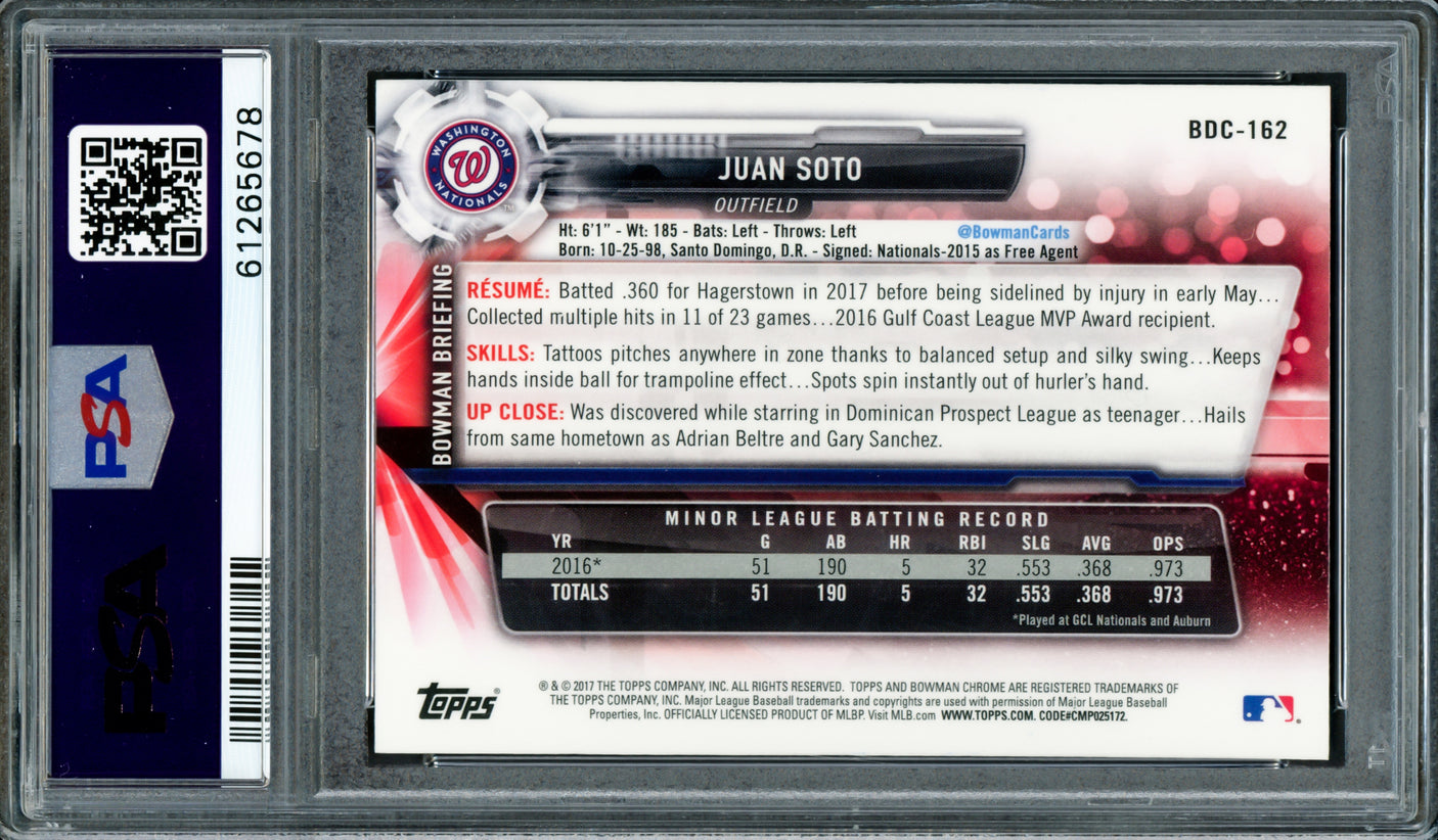 Juan Soto Autographed 2017 Bowman Draft Chrome Rookie Card #BDC162 New York Mets PSA 8 PSA/DNA #61265678