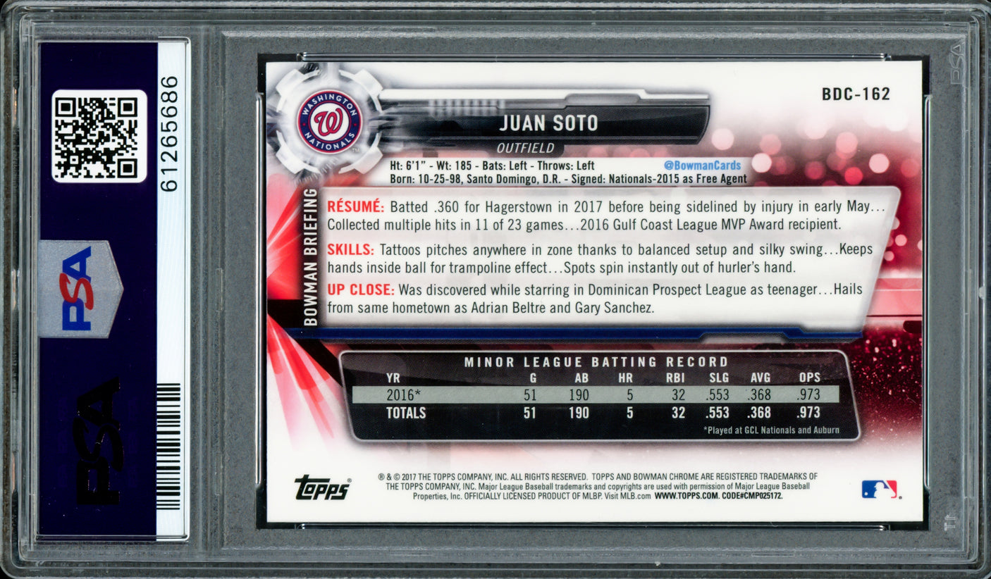 Juan Soto Autographed 2017 Bowman Draft Chrome Rookie Card #BDC162 New York Mets (Bubbling) PSA/DNA #61265686