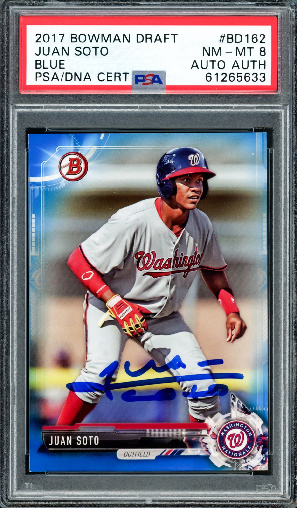 Juan Soto Autographed 2017 Bowman Draft Blue Rookie Card #BDC162 New York Yankees PSA 8 #25/150 PSA/DNA #61265633