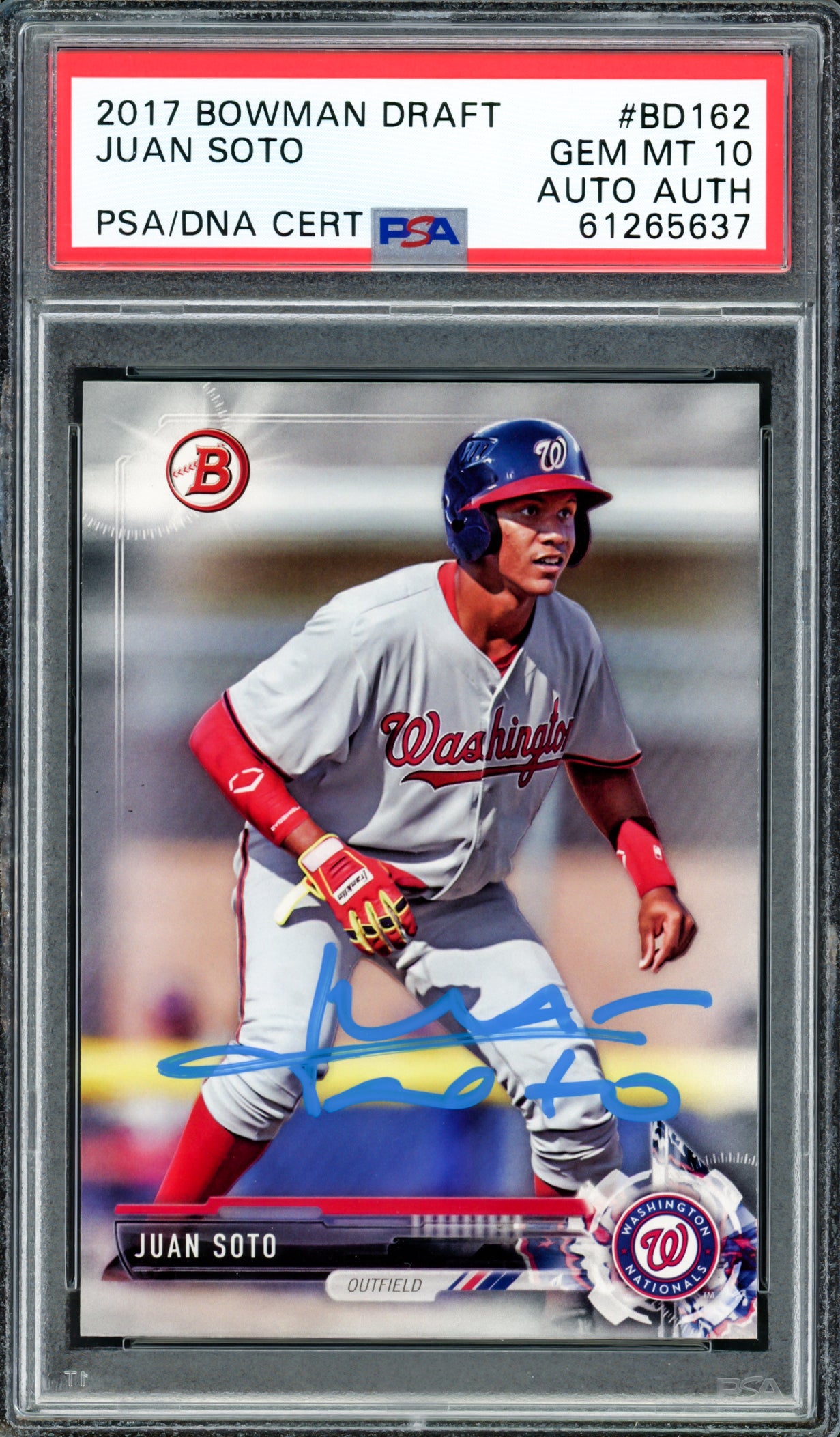 Juan Soto Autographed 2017 Bowman Draft Rookie Card #BDC162 New York Mets PSA 10 PSA/DNA #61265637