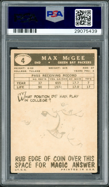 Max McGee Autographed 1959 Topps Rookie Card #4 Green Bay Packers PSA/DNA #29075439