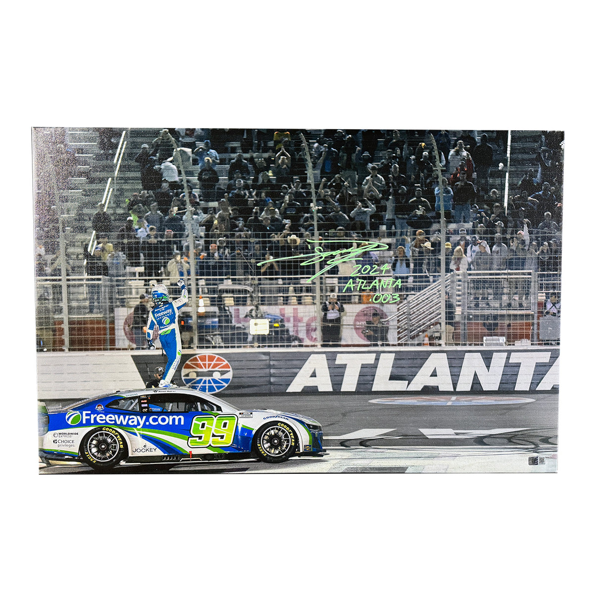 Daniel Suárez Signed NASCAR 2024 Atlanta Win Celebration 20x32 Gallery Wrapped Photo on SpeedCanvas Inscribed "2024 Atlanta .003" (Suárez COA)