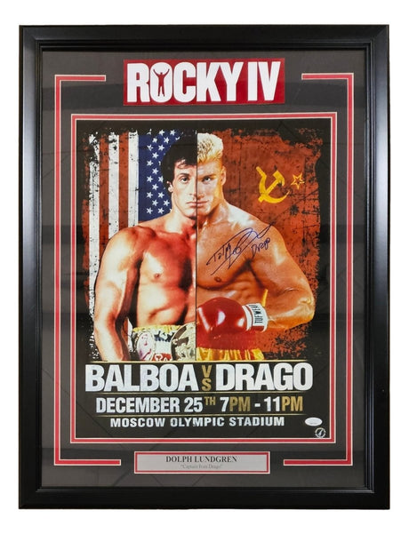 Dolph Lundgren Signed Framed 16x20 Rocky IV Poster Photo Drago Inscribed JSA ITP - Sports Integrity