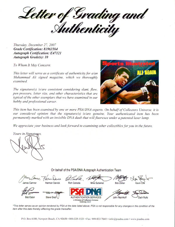 Muhammad Ali Autographed Sports Illustrated Magazine Gem Mint 10 Vintage PSA/DNA #E47121