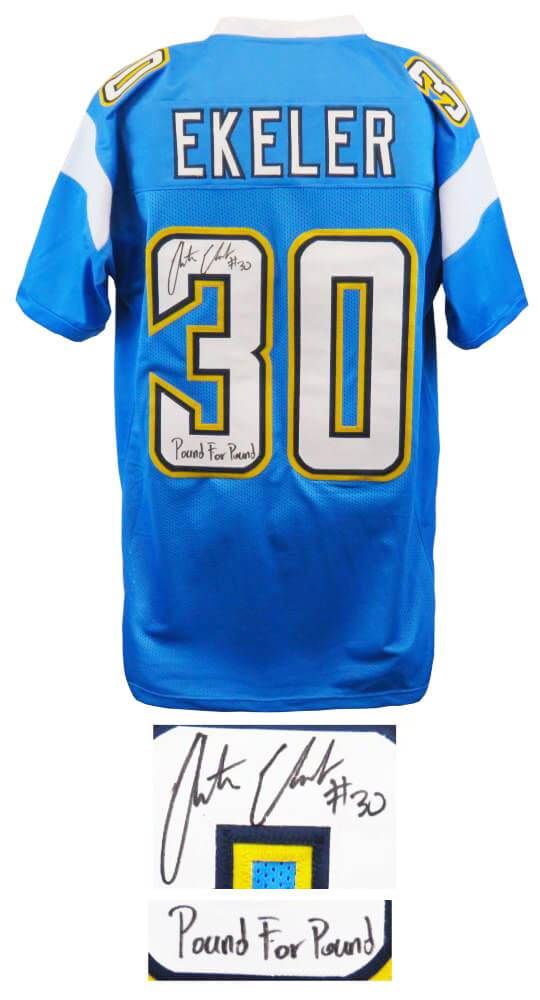 Austin Ekeler Signed Blue Custom Football Jersey w/Pound For Pound