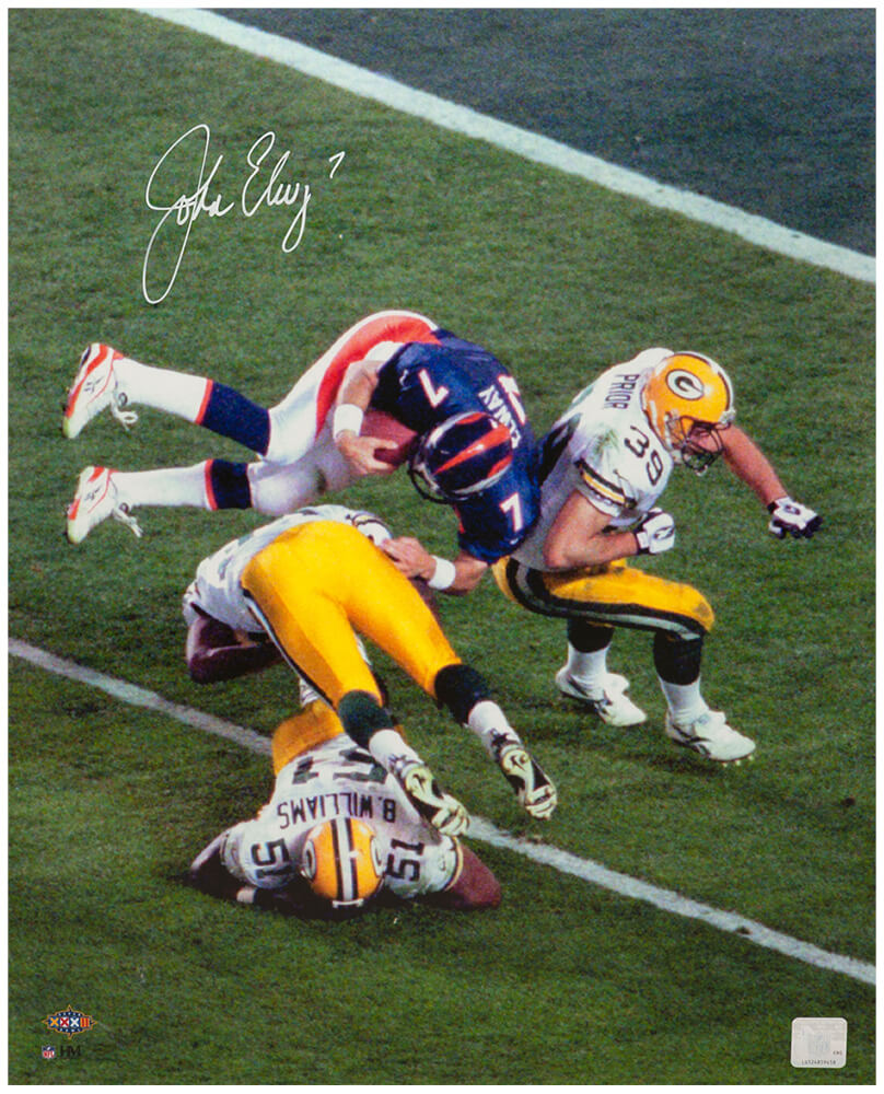 John Elway Signed Denver Broncos Super Bowl XXXII Helicopter HIt 16x20 Photo