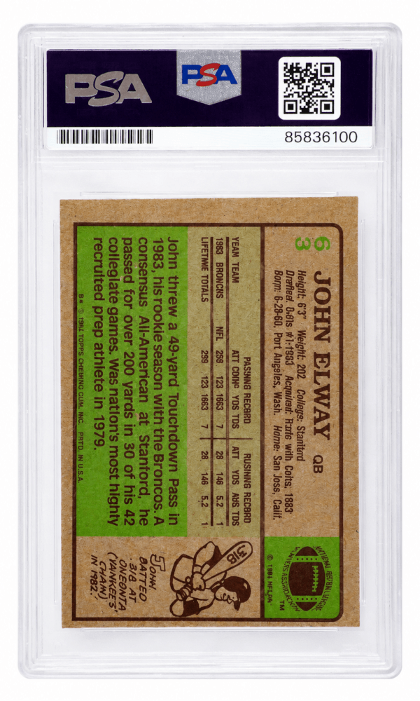 John Elway Signed Denver Broncos 1984 Topps Rookie Football Card #63 - (PSA Encapsulated - Auto Grade 10)