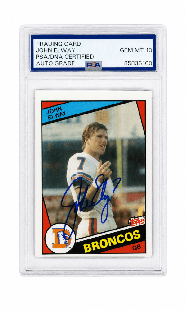 John Elway Signed Denver Broncos 1984 Topps Rookie Football Card #63 - (PSA Encapsulated - Auto Grade 10)