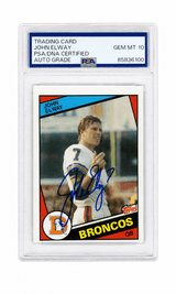 John Elway Signed Denver Broncos 1984 Topps Rookie Football Card #63 - (PSA Encapsulated - Auto Grade 10)