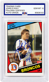 John Elway Signed Denver Broncos 1984 Topps Rookie Football Card #63 w/HOF'04 - (PSA Encapsulated - Auto Grade 10)