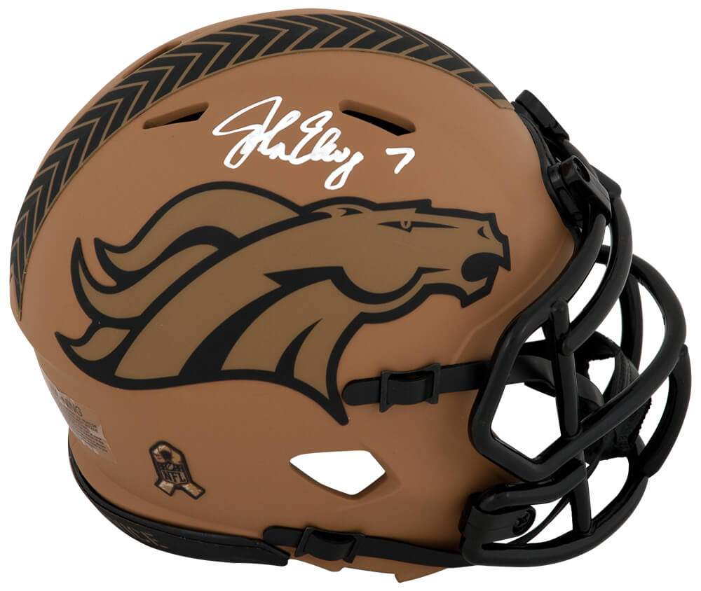 John Elway Signed Denver Broncos Salute to Service 2023 Riddell Speed Mini Helmet