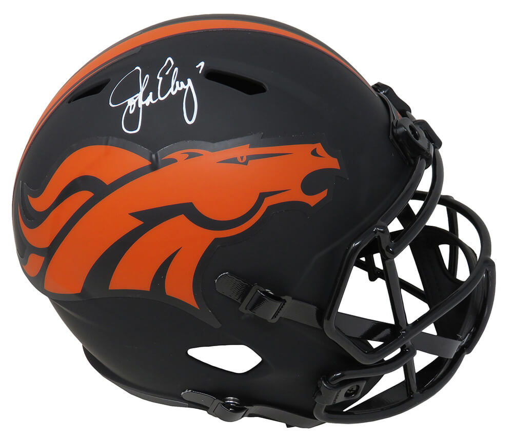 John Elway Signed Denver Broncos Eclipse Black Matte Riddell Full Size Speed Replica Helmet