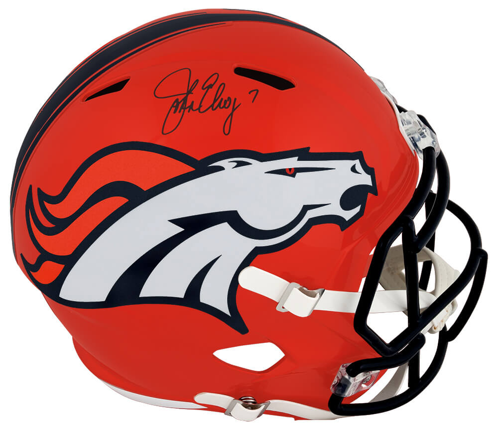 John Elway Signed Denver Broncos FLASH Riddell Full Size Speed Replica Helmet (In Black)