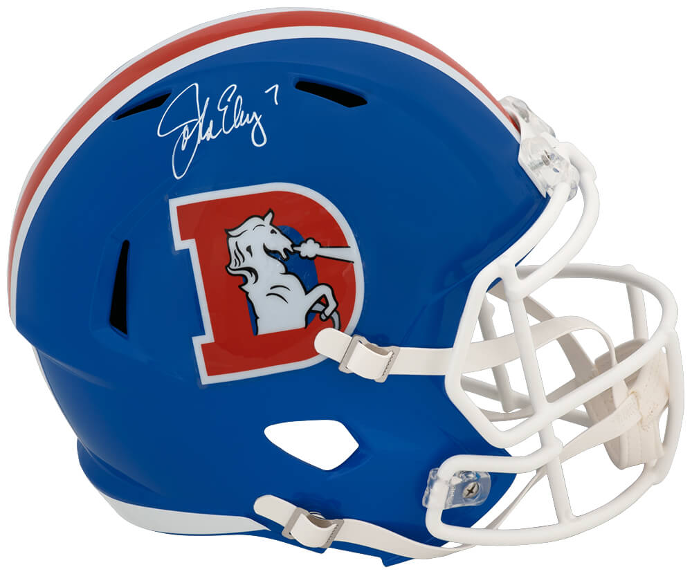 John Elway Signed Denver Broncos T/B D Logo Riddell Full Size Speed Replica Helmet