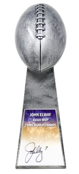 John Elway Signed Football World Champion 15 Inch Replica Silver Trophy