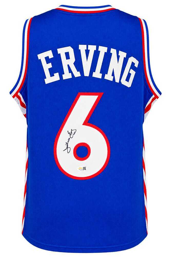 Julius Erving Signed Blue Throwback Custom Basketball Jersey - (JSA)