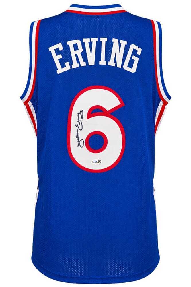Julius Erving Signed Blue T/B Custom Basketball Jersey - (JSA)