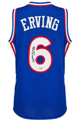 Julius Erving Signed Blue T/B Custom Basketball Jersey - (JSA)